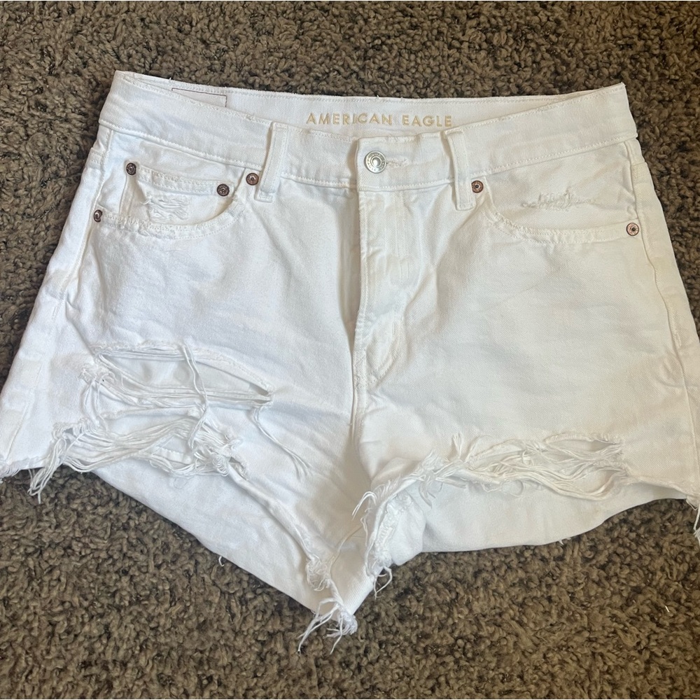 American Eagle white ripped jean shorts